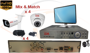 CCTV HD Security Camera System 5-in-1 1080p Standalone 4 Port DVR w/ 1080p HD Coax Cameras, Cables, HDD & Monitor